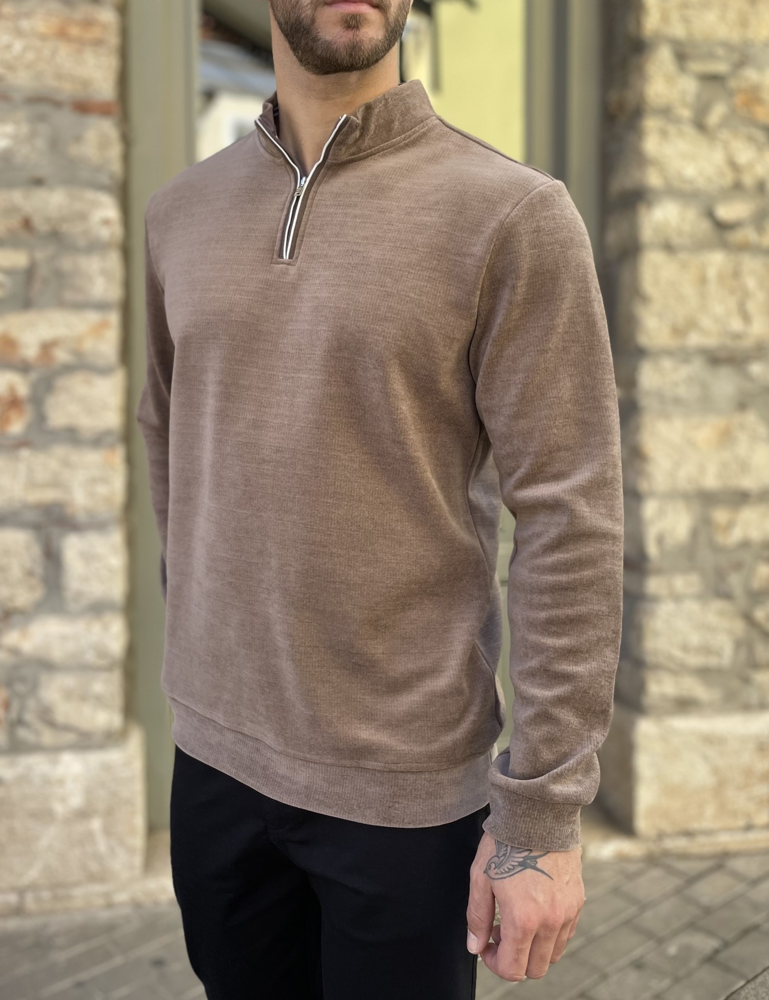 Ανδρικό πούρο πουλόβερ μονόχρωμο με γιακά και φερμουάρ 4477 φωτογραφία